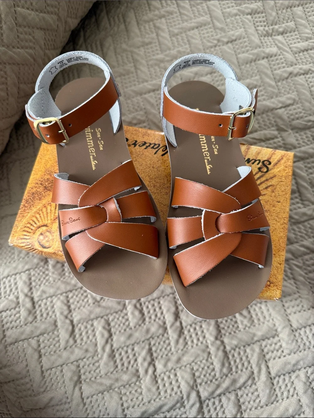 Sun-San Brown Leather Saltwater Sandals - Strappy Ankle Buckle